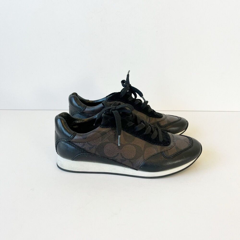 Coach Women’s Rebecca Monogram Leather Sneakers Brown Black Low Profile Size 5 B - Picture 3 of 10